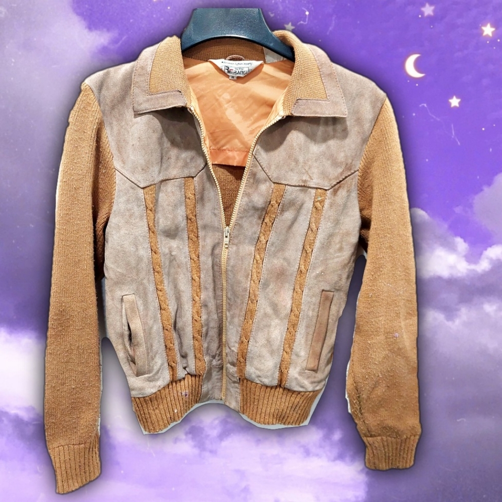 Rare Vintage 70s/80s French Style Leather Jacket Sweater